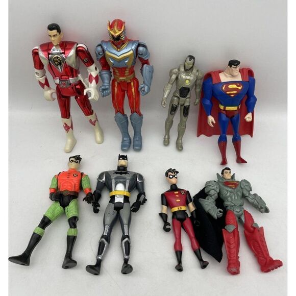Lot of 8 Action Figures Power Rangers Iron Man Superman Batman Robin & more